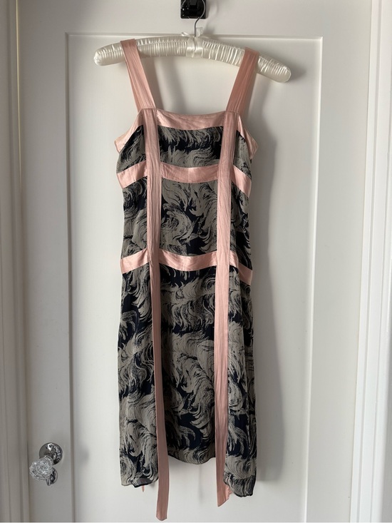 Earl Jeans Dresses & Skirts - Vintage Y2K Earl Jean 100% Silk Ribbon Trim Dress Pink Black Abstract Slip Dress